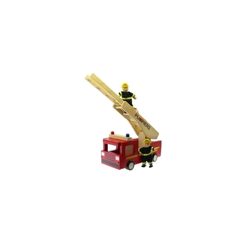 Bass & Bass Fireman Truck with 2 Firemen - Imitation Toy - 3  Wooden Toy