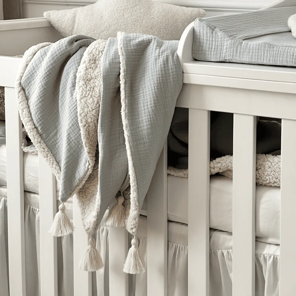 Double Sided Muslin   Faux Fur Blanket | Pale Blue 140x200cm