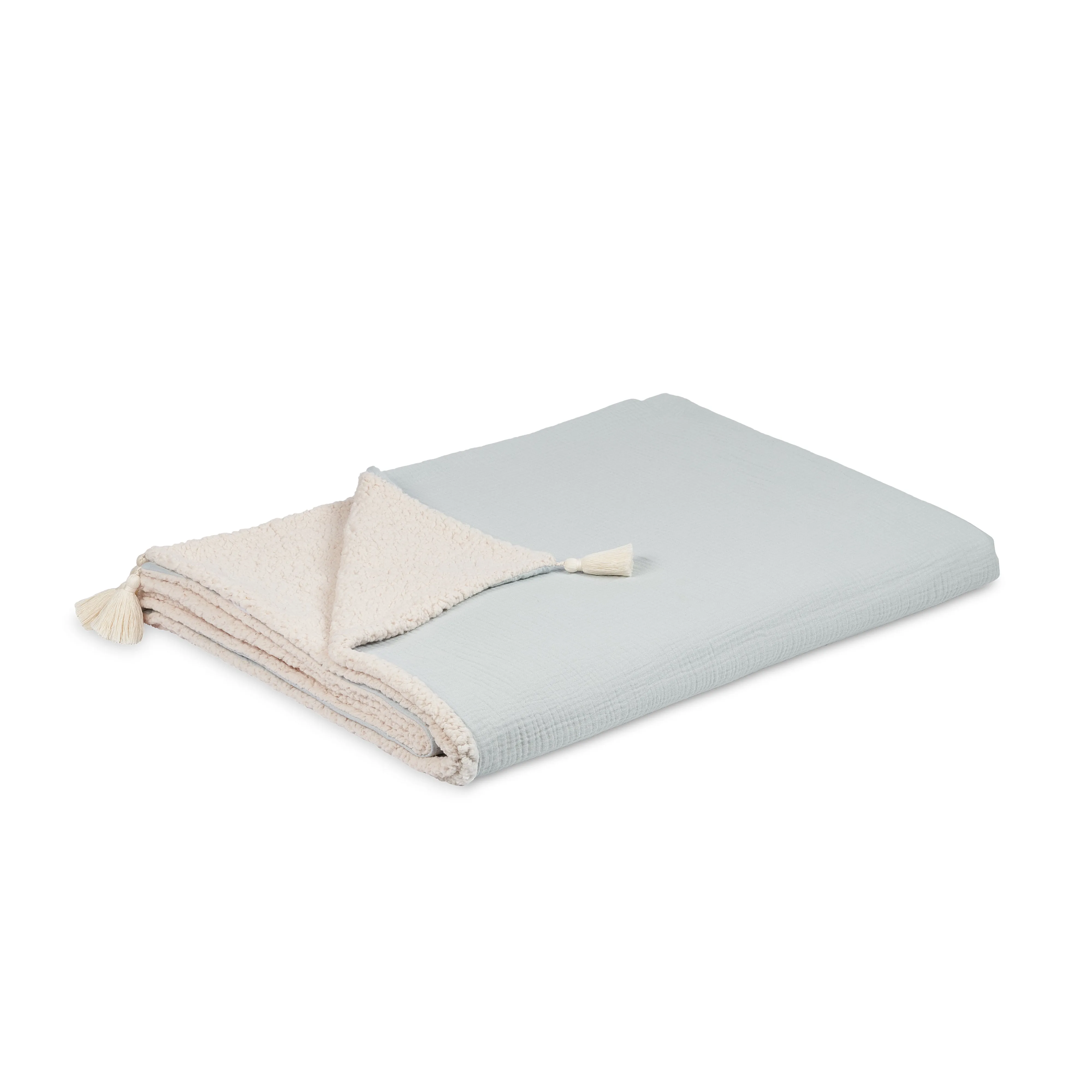 Double Sided Muslin   Faux Fur Blanket | Pale Blue 140x200cm