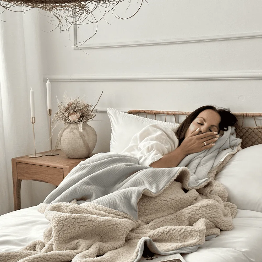 Double Sided Muslin   Faux Fur Blanket | Pale Blue 140x200cm