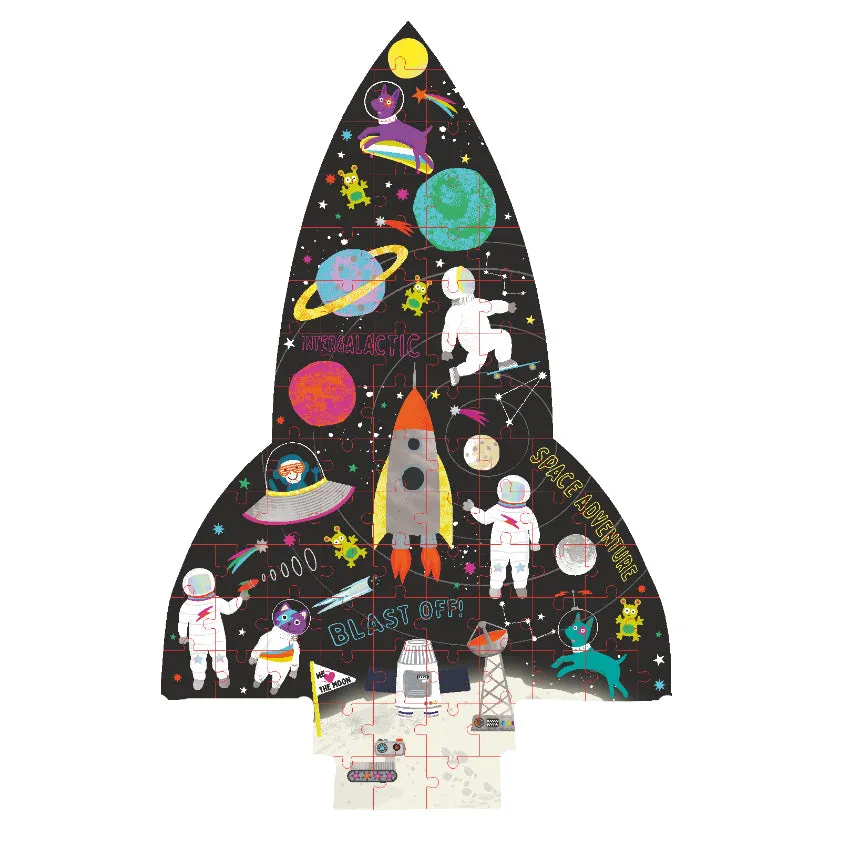Floss & Rock 80 Piece "Rocket" Shaped Jigsaw with Shaped Box - Space