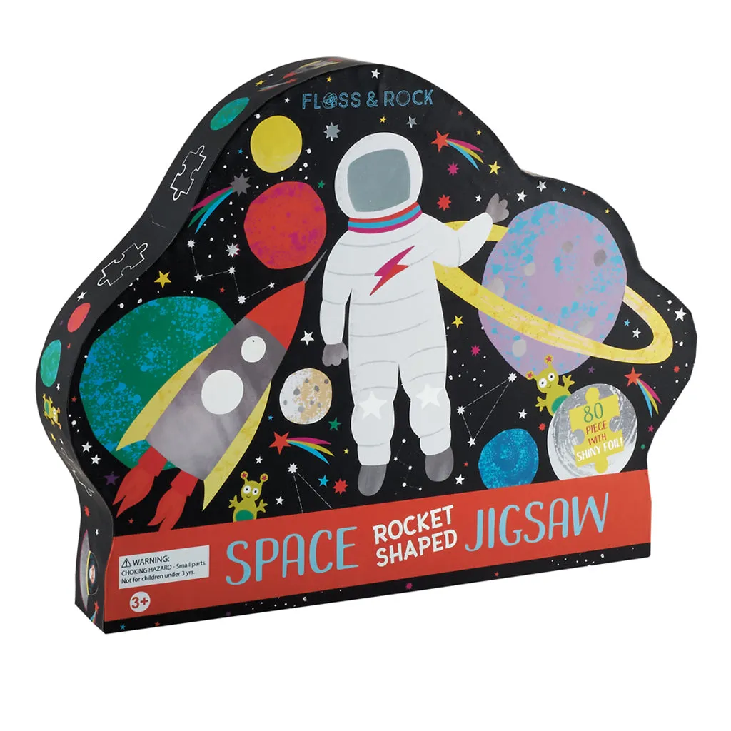 Floss & Rock 80 Piece "Rocket" Shaped Jigsaw with Shaped Box - Space