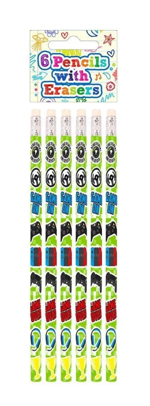 Gamer Pencils with Erasers 6 Pieces