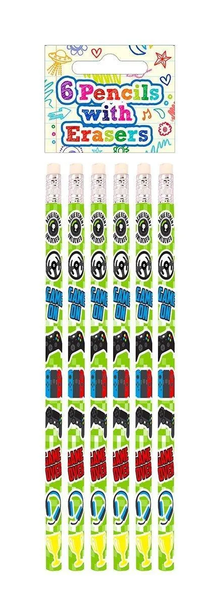 Gamer Pencils with Erasers 6 Pieces
