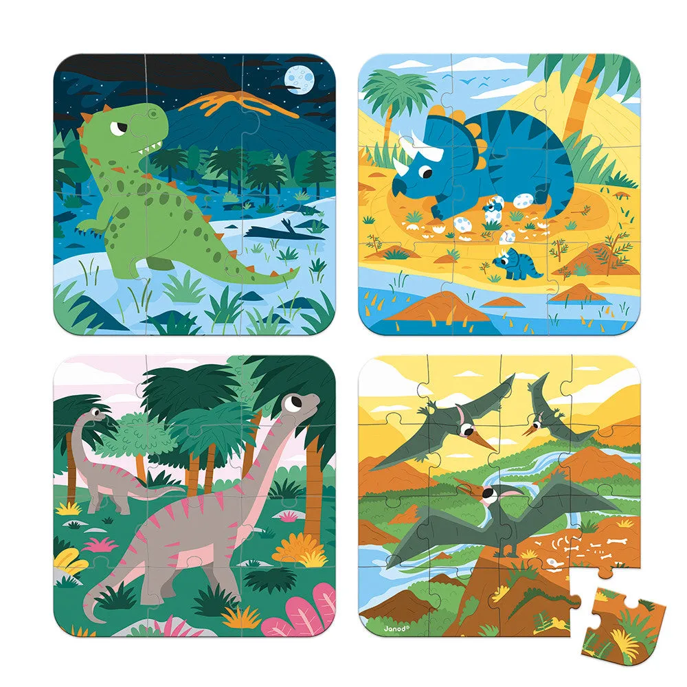 Janod 4 Progressive Difficulty Puzzles - Dinosaurs
