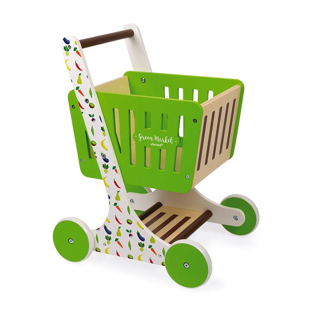 Janod Green Market Wooden Shopping Trolley