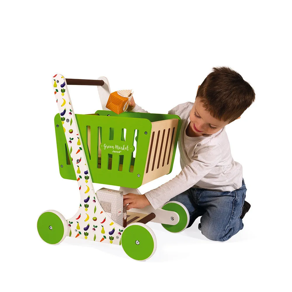 Janod Green Market Wooden Shopping Trolley