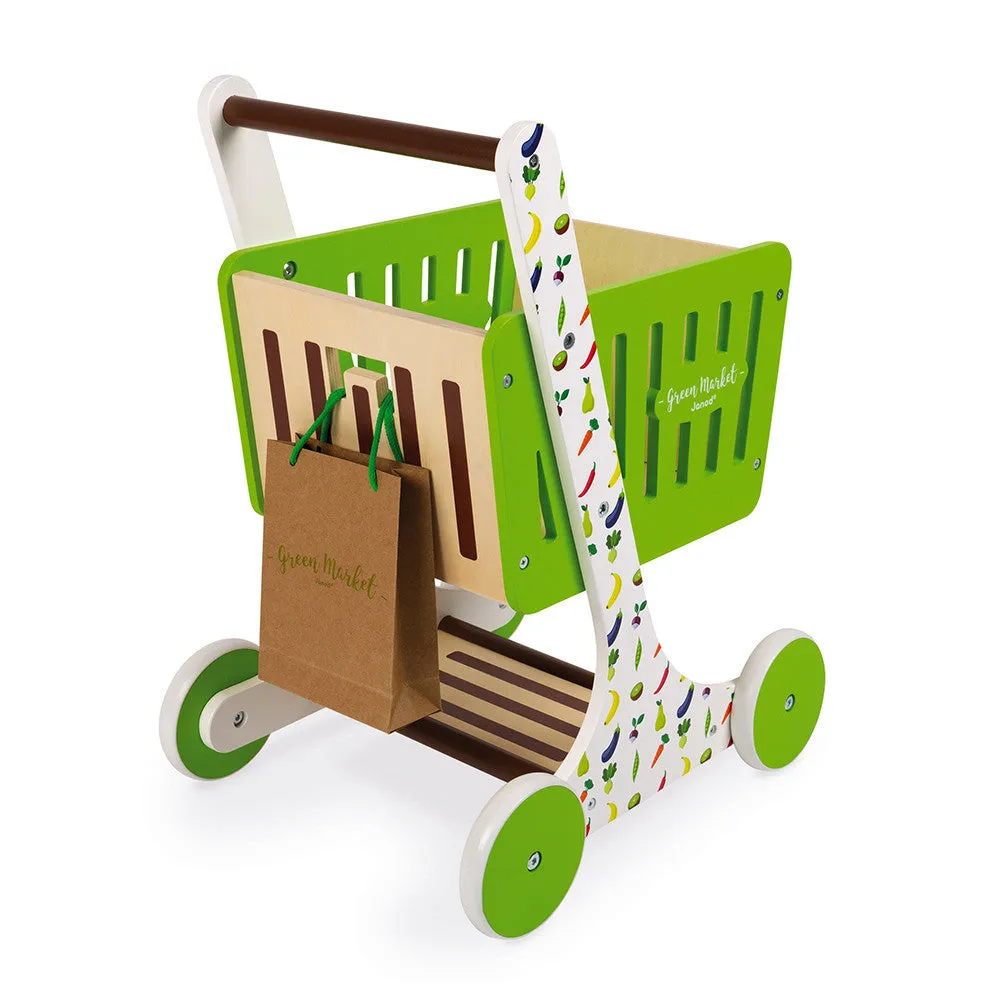 Janod Green Market Wooden Shopping Trolley