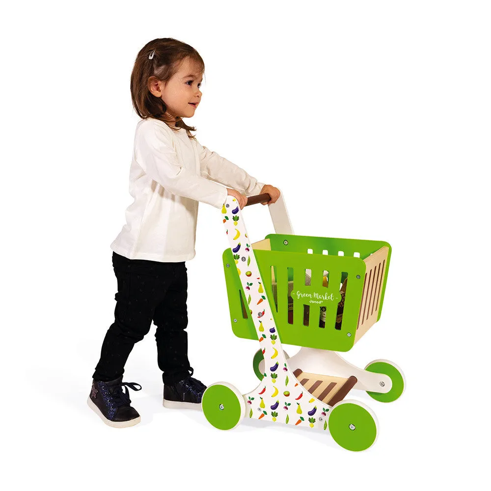 Janod Green Market Wooden Shopping Trolley