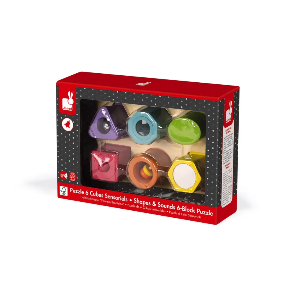 Janod I Wood Shapes & Sounds 6-Block Puzzle