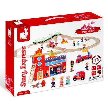 Janod Story Box Express Firefighters Train Set