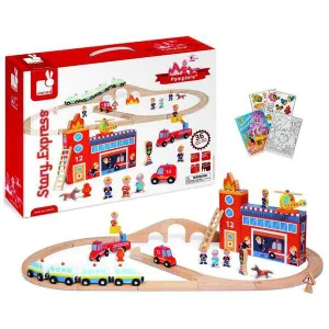 Janod Story Box Express Firefighters Train Set
