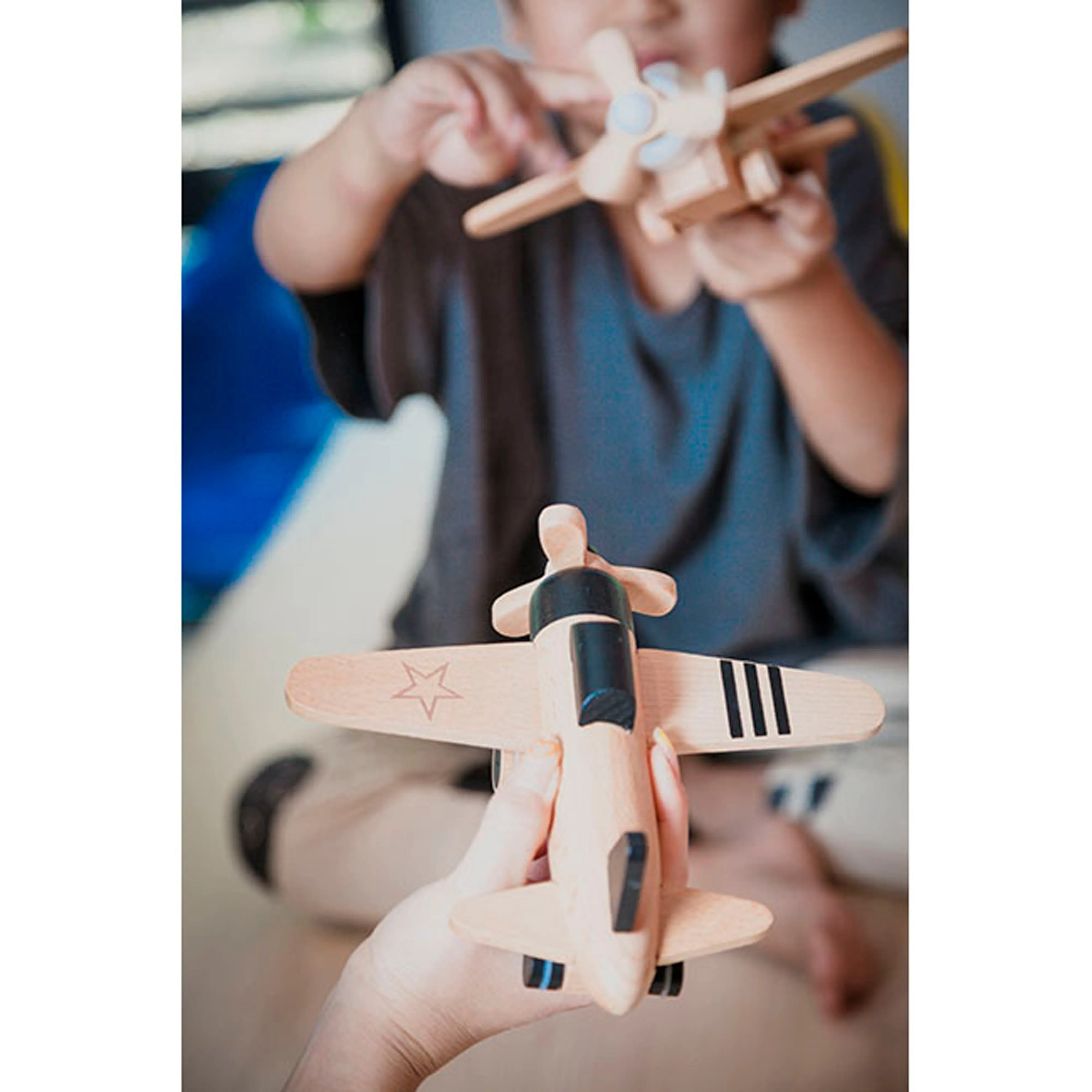kiko  & gg* Hikoki Wooden Wind Up Propeller Plane White