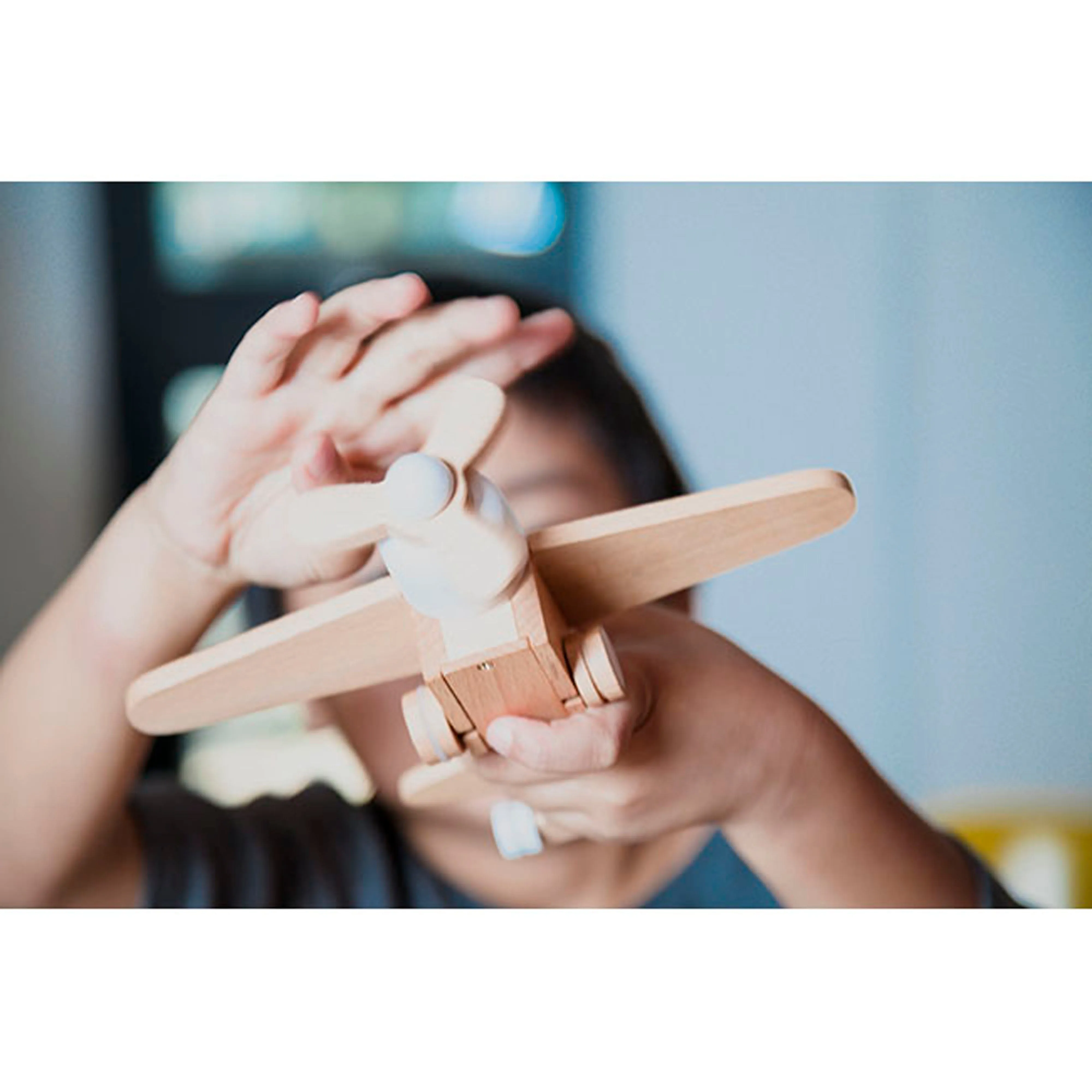 kiko  & gg* Hikoki Wooden Wind Up Propeller Plane White
