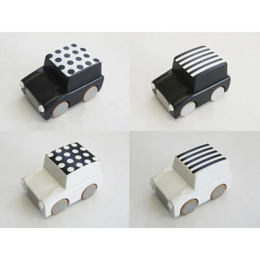kiko  & gg* Kuruma Classic Wooden Wind Up Car Stripes/ Whites