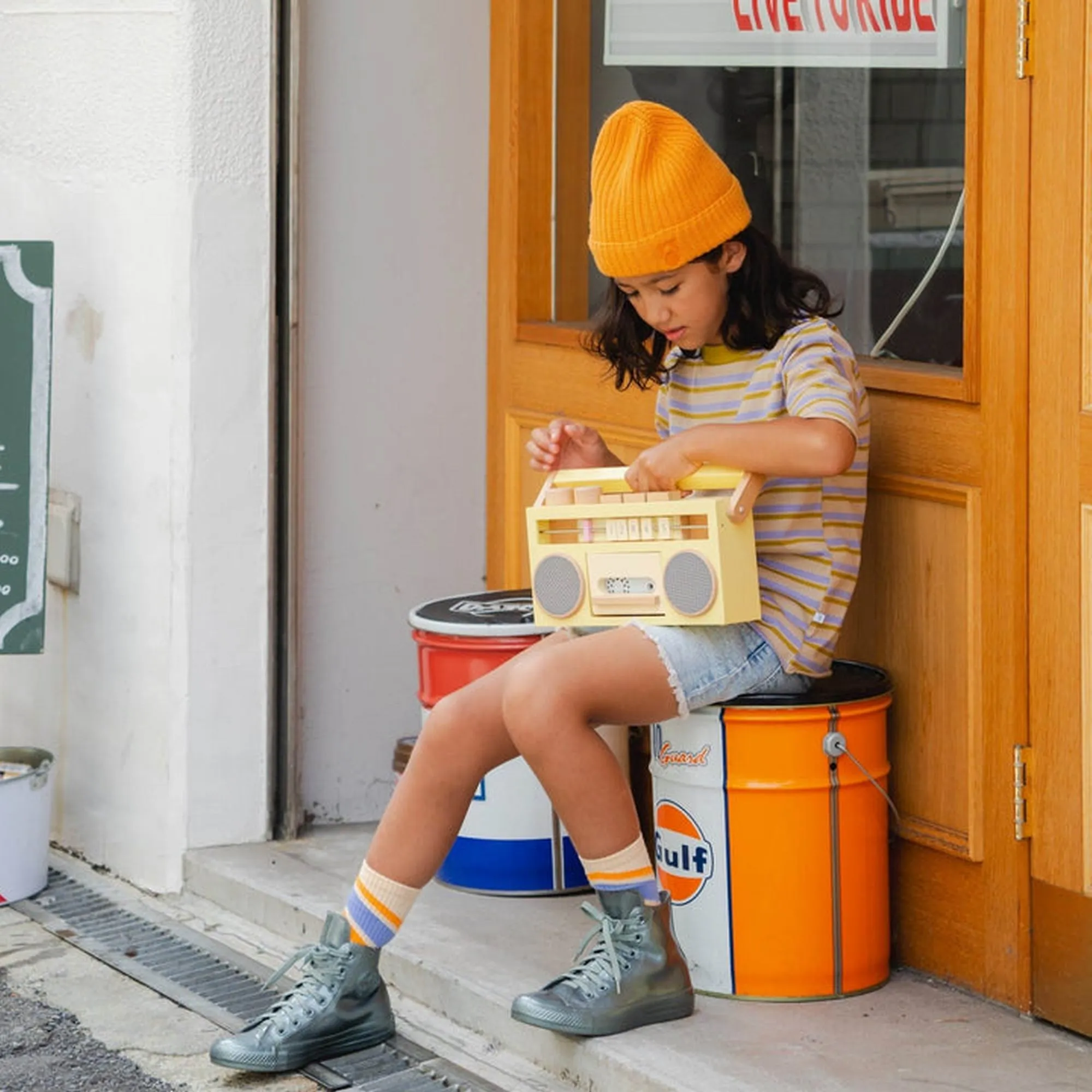 kiko  & gg* Tape Recorder – Wooden Toy Recorder- (Yellow)