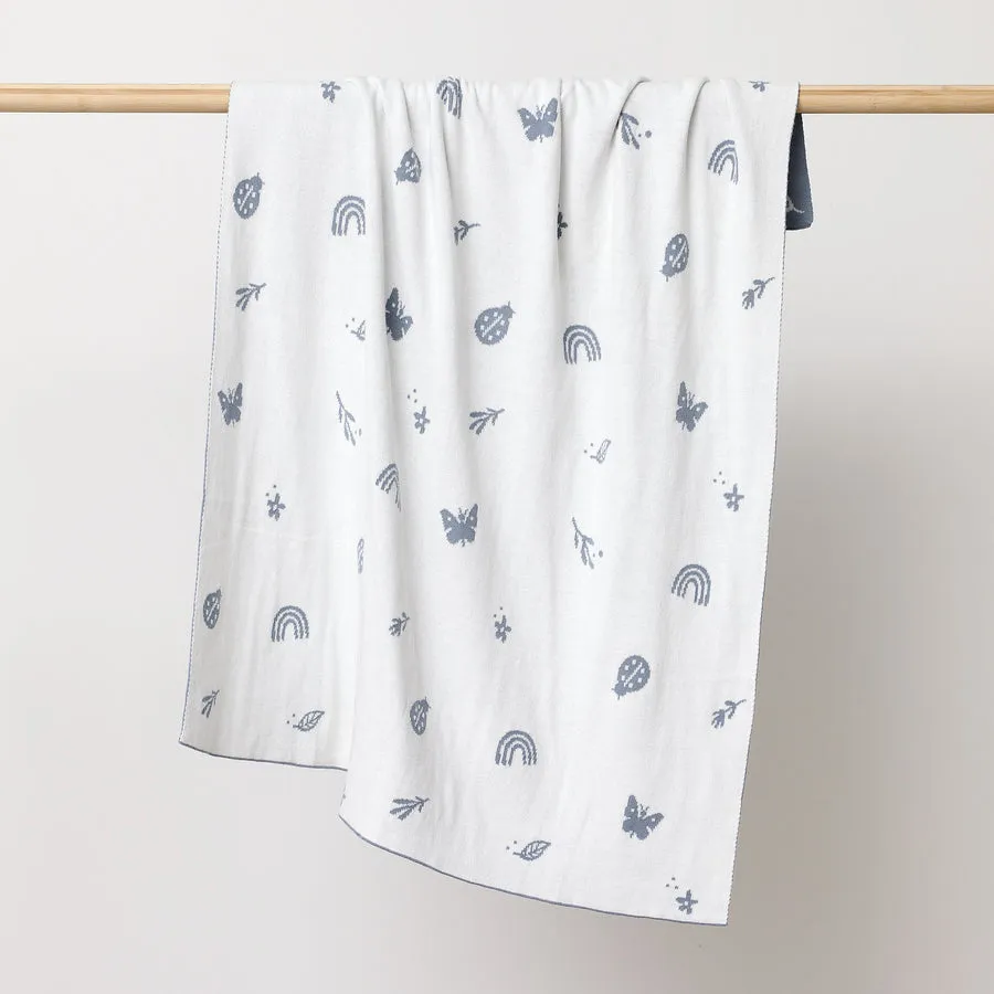 Knitted Heirloom Blanket | Enchanted Garden | Sky Blue