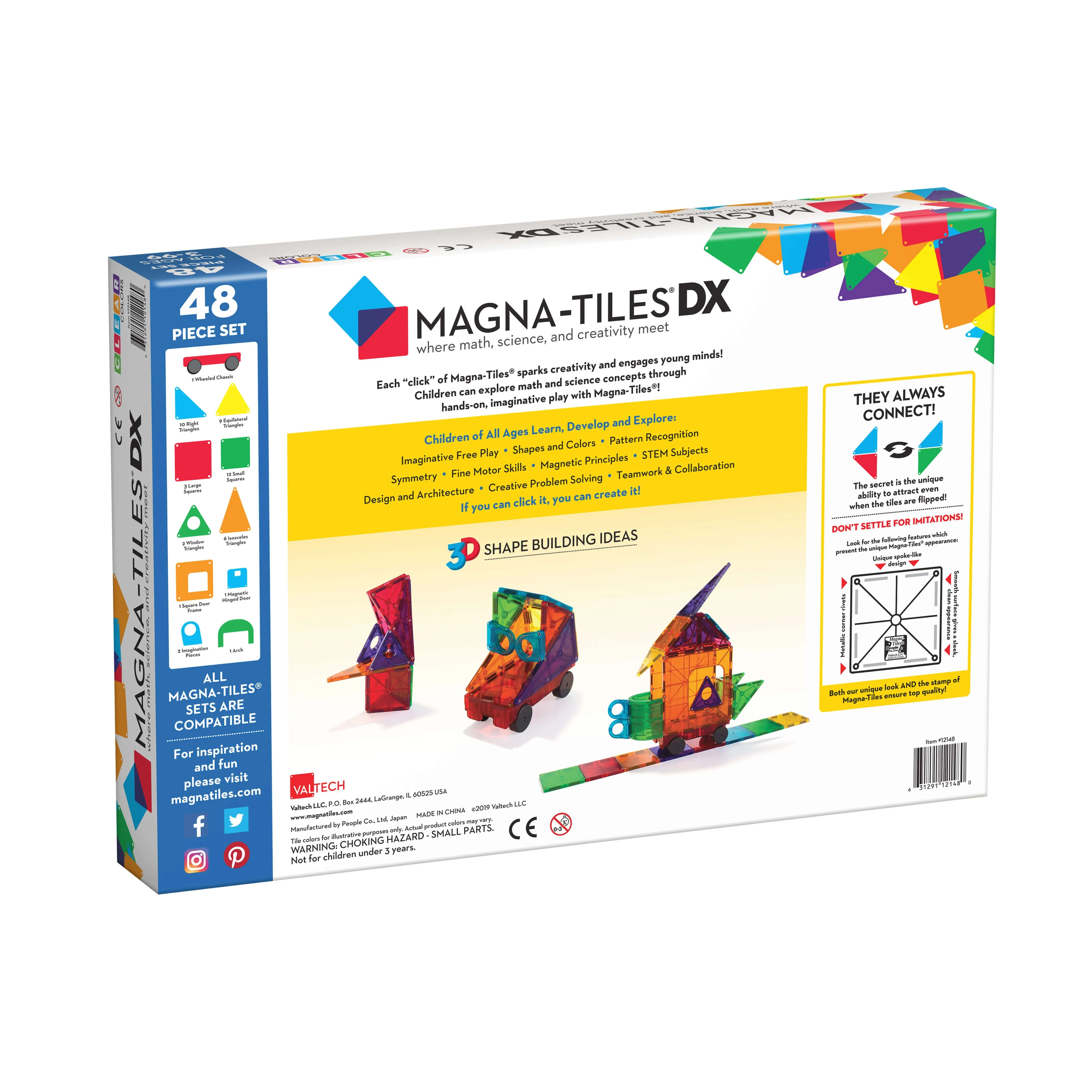 MAGNA-TILES Classic Clear Colors 48-Piece Deluxe Set