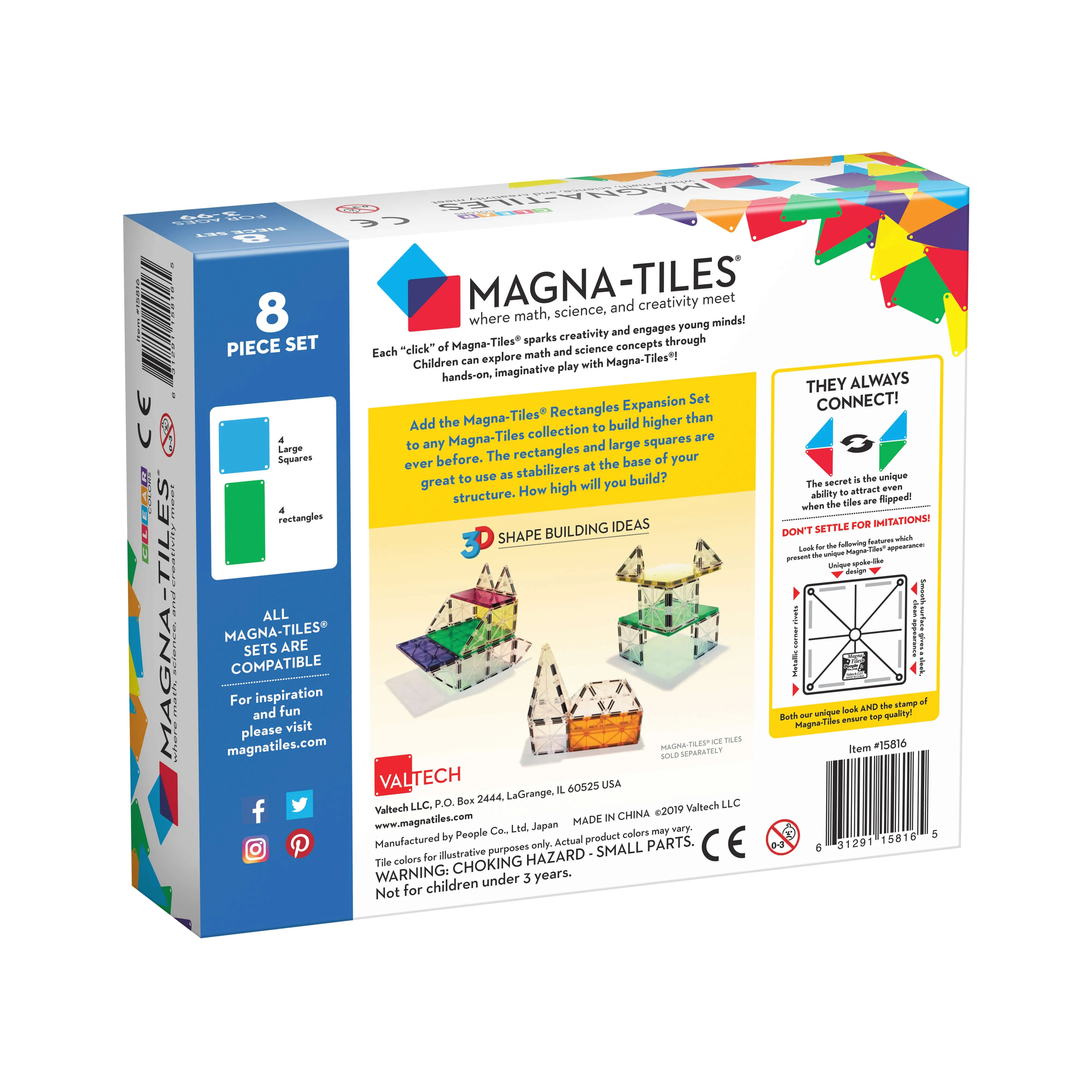 MAGNA-TILES Classic Rectangles 8-Piece Expansion Set