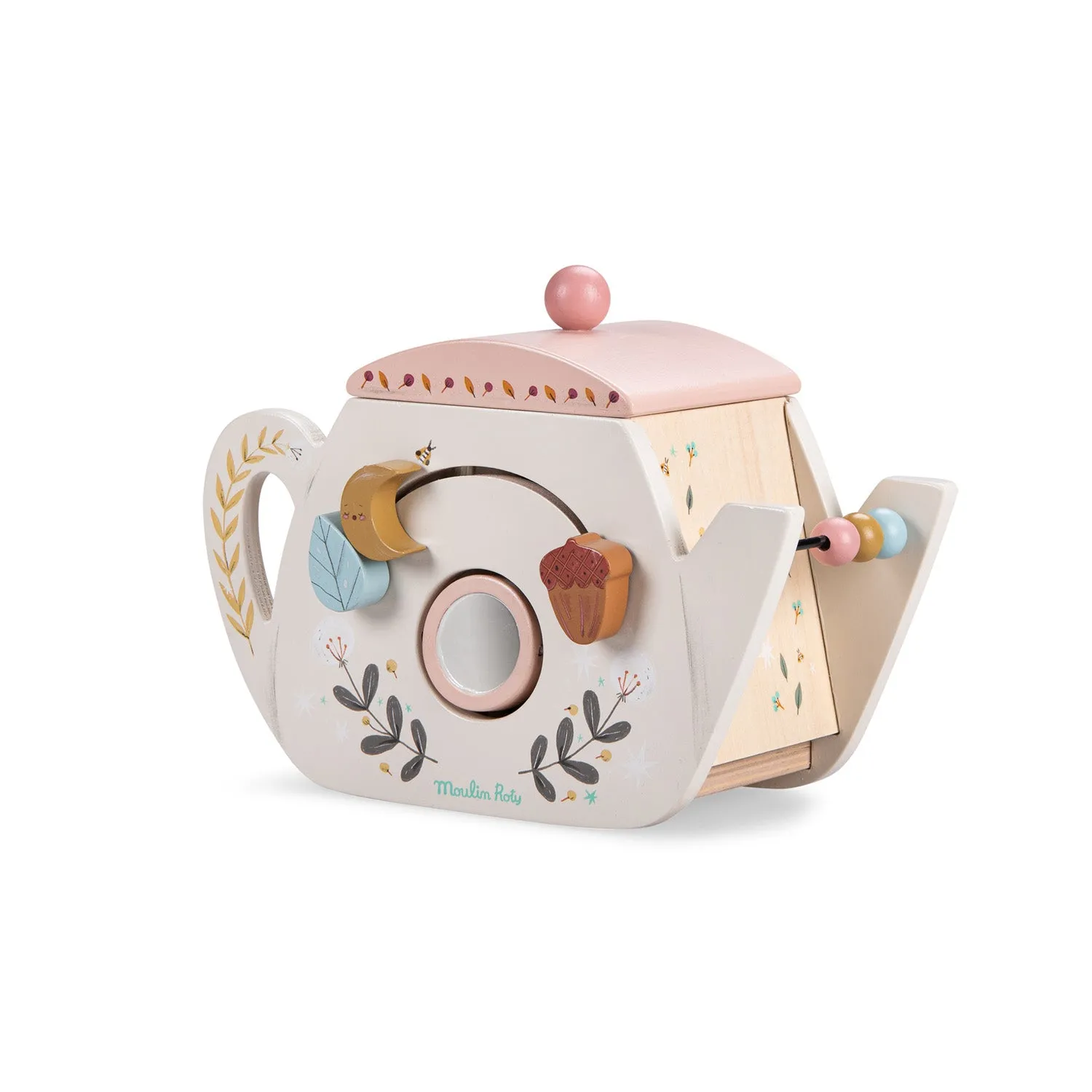 Moulin Roty Apres La Pluie Wooden Activity Teapot with 6 Activities Wooden Toy