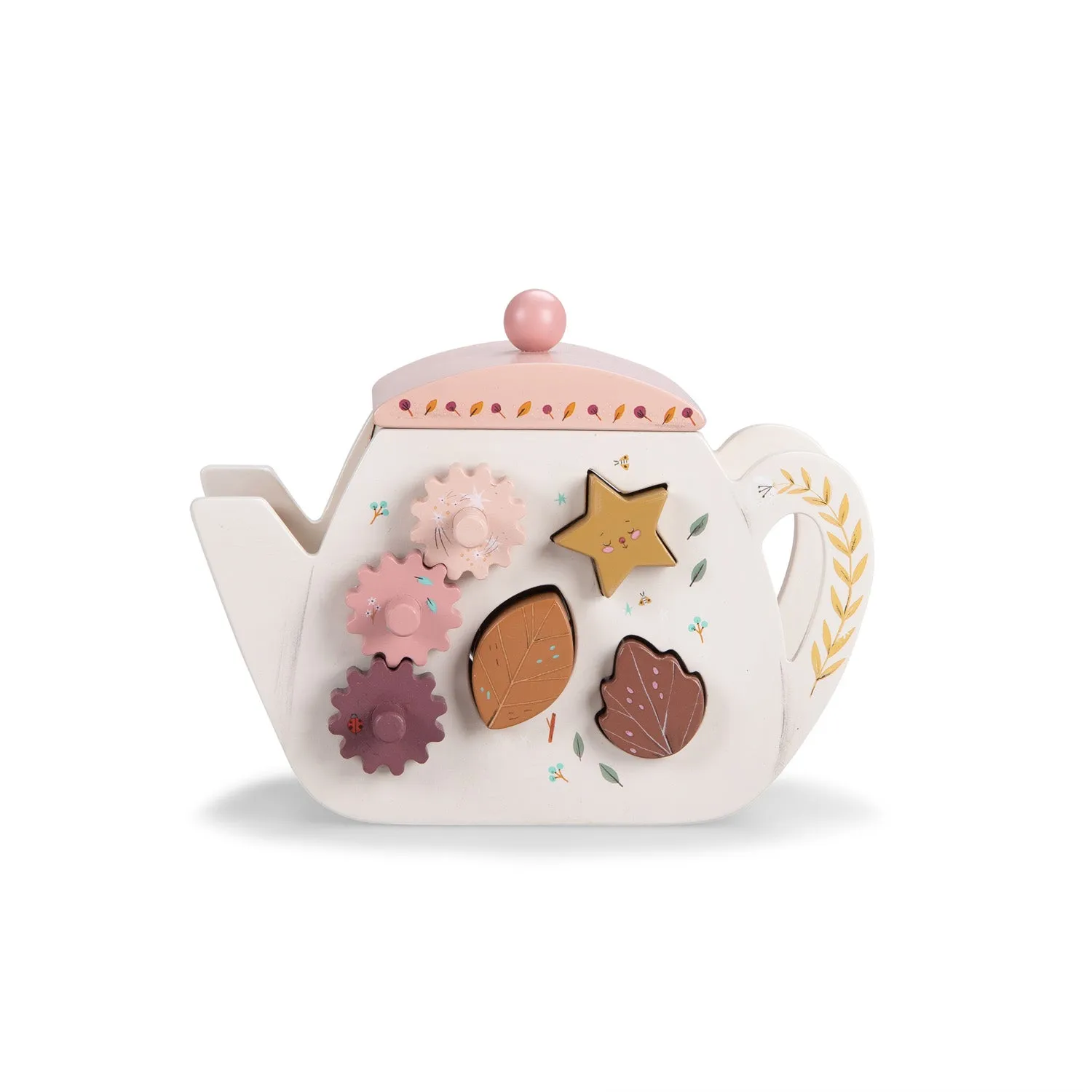 Moulin Roty Apres La Pluie Wooden Activity Teapot with 6 Activities Wooden Toy