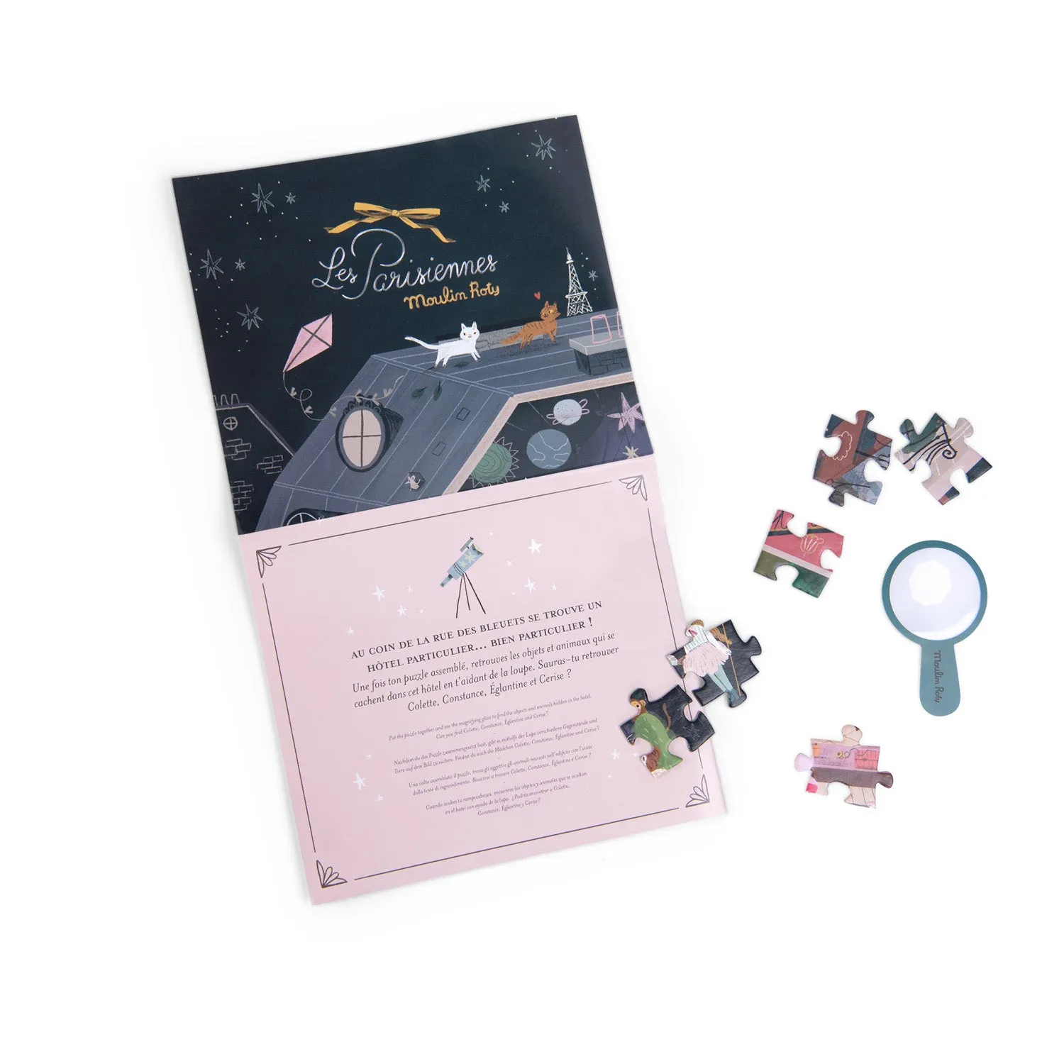 Moulin Roty Les Parisiennes Puzzle - The Townhouse 200 pcs with a Magnifier