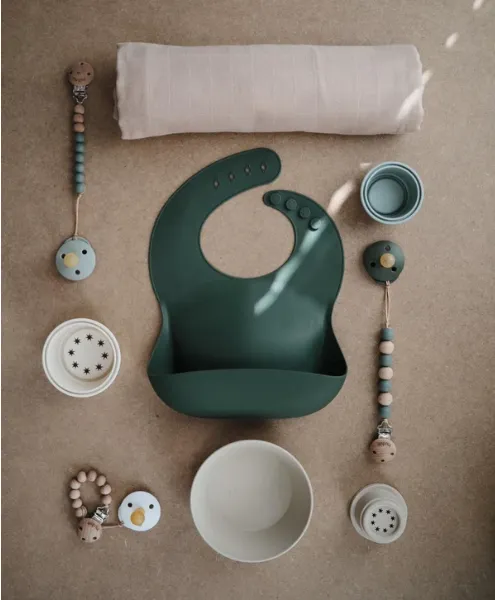 Mushie Silicone Baby Bib | Forest Green