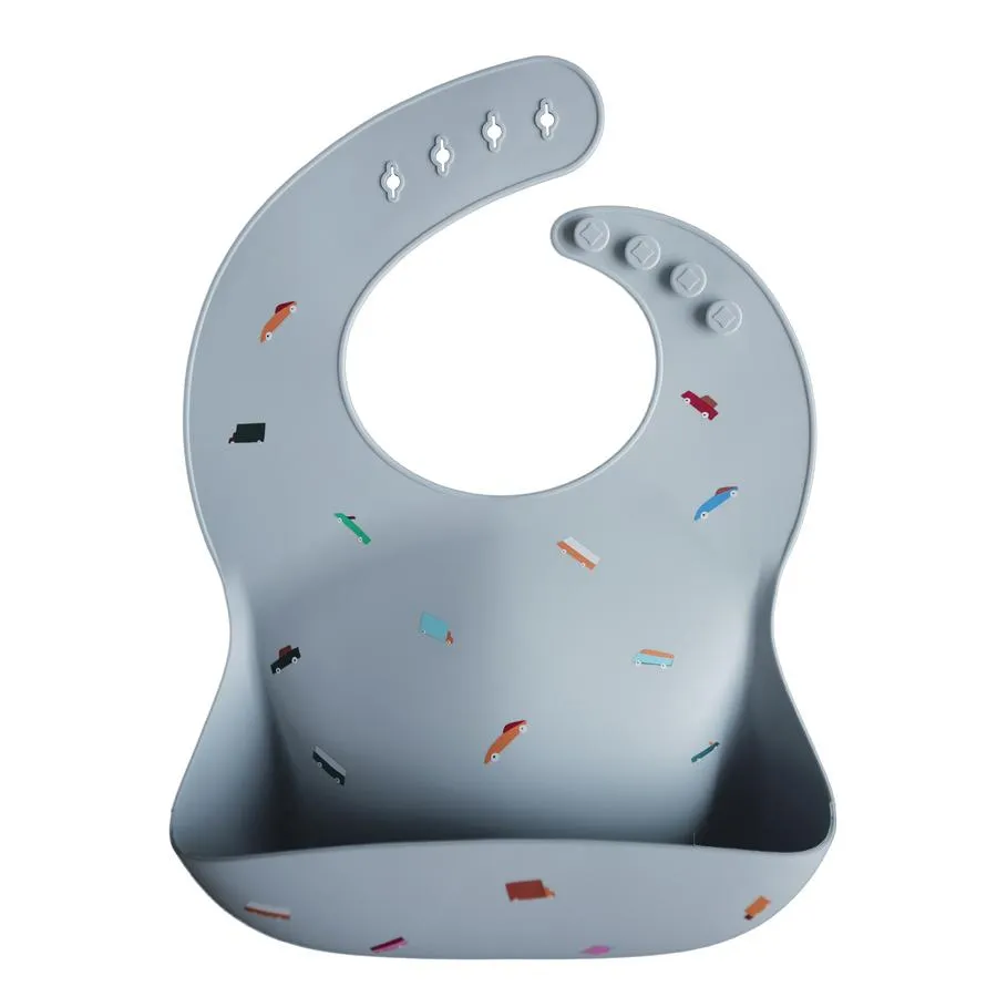 Mushie Silicone Baby Bib | Retro Cars Blue