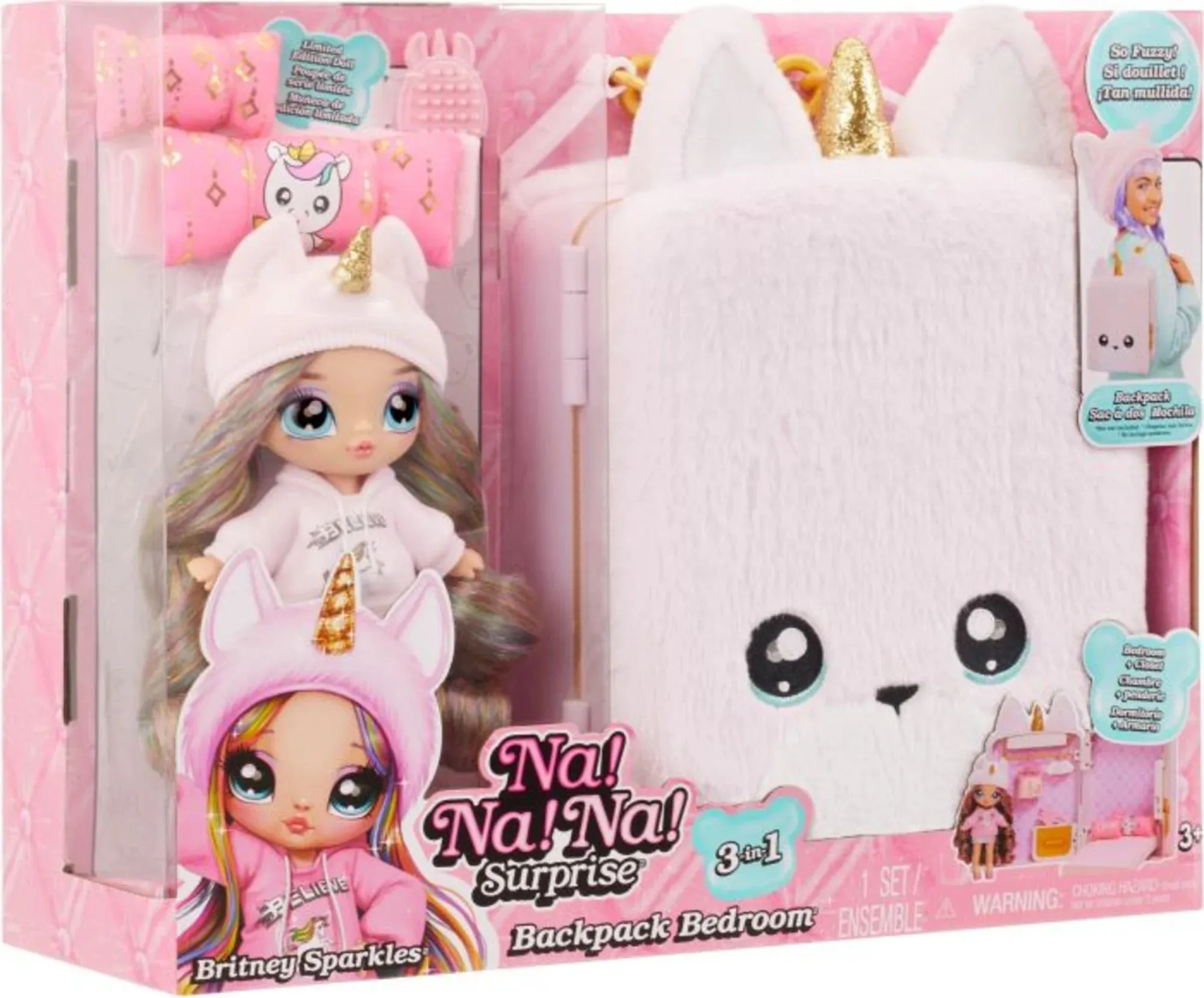 Na! Na! Na! Surprise 3-in-1 Backpack Bedroom Unicorn Playset- Britney Sparkles