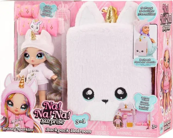 Na! Na! Na! Surprise 3-in-1 Backpack Bedroom Unicorn Playset- Britney Sparkles