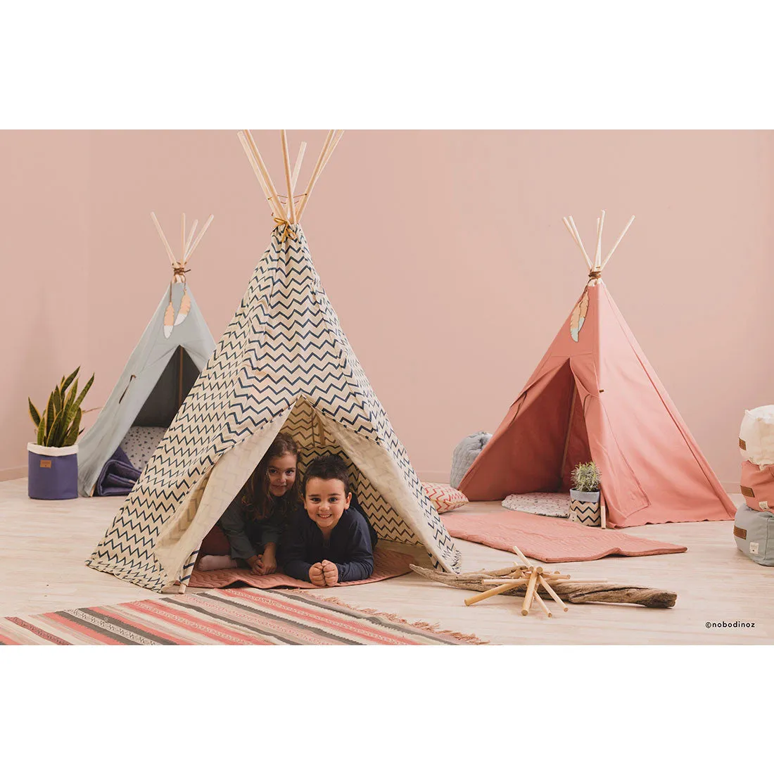 nobodinoz Teepee Zigzag Blue