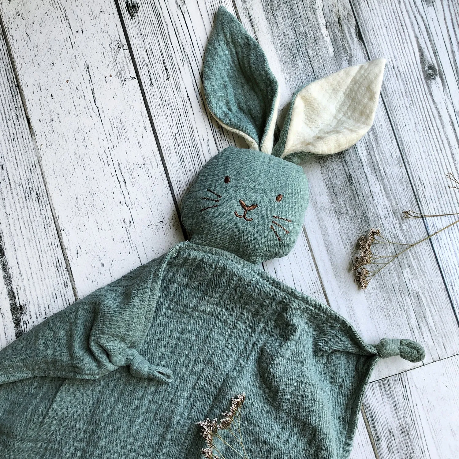 Organic Lovey Muslin | Bunny Sage   Milk Ears