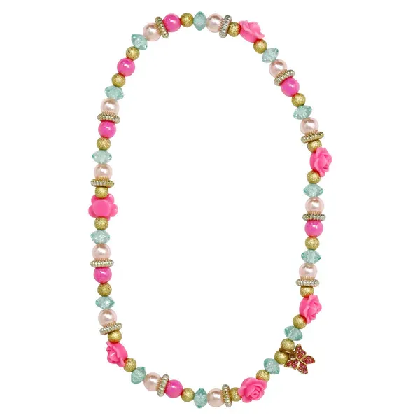 Pink Poppy Butterfly Flower Necklace