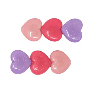 Pink Poppy Glitter Hearts Alligator Hair Clips
