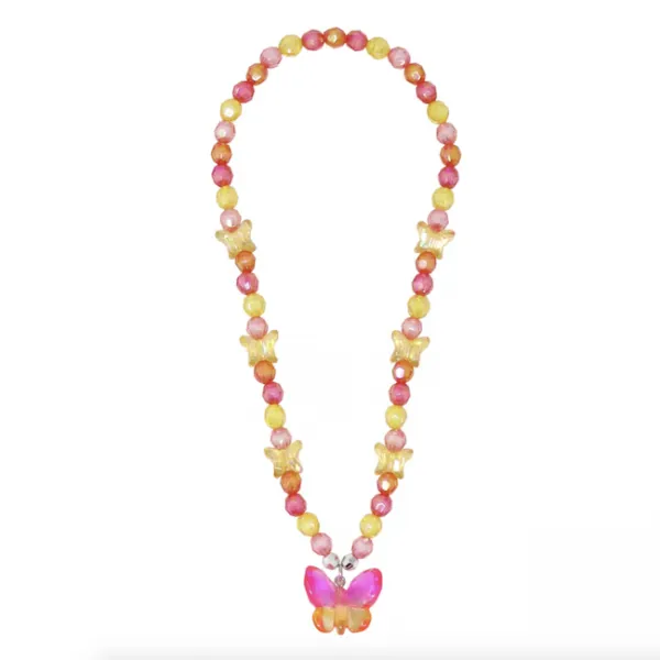 Pink Poppy Rainbow Butterfly Necklace