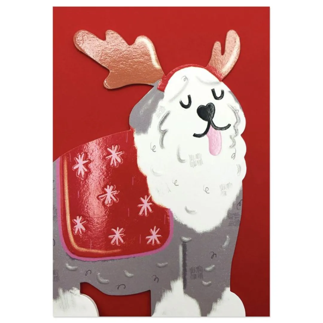 Raspberry Blossom - Dog With Antlers - Die Cut Card
