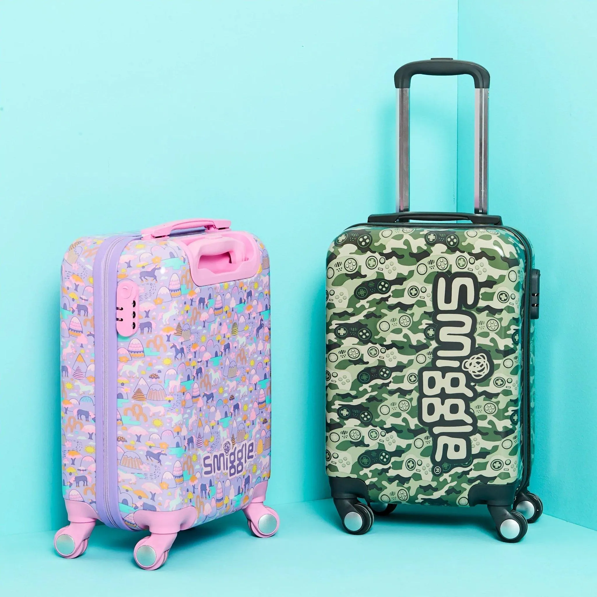 SMIGGLE Beam Four Wheel Travel Trolley Bag, Colour Khaki
