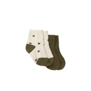 Socks 2PK Rib | Twinkle Toes Deep Olive Stars