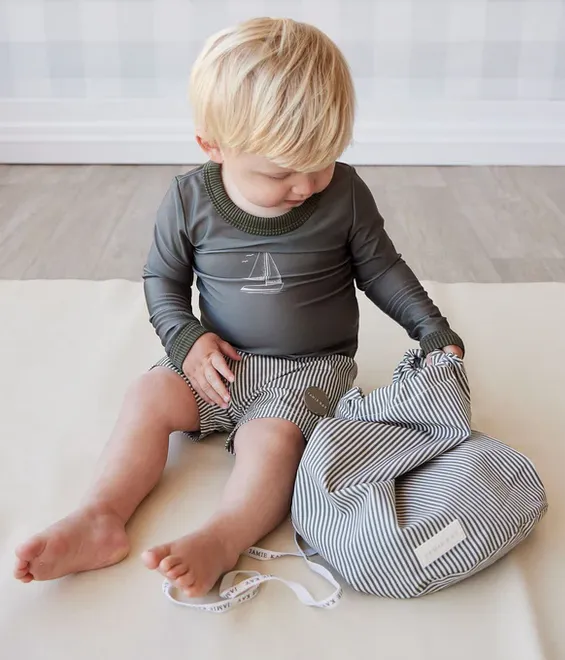 Swim Bag | Fine Vertical Stripe Dark Olive