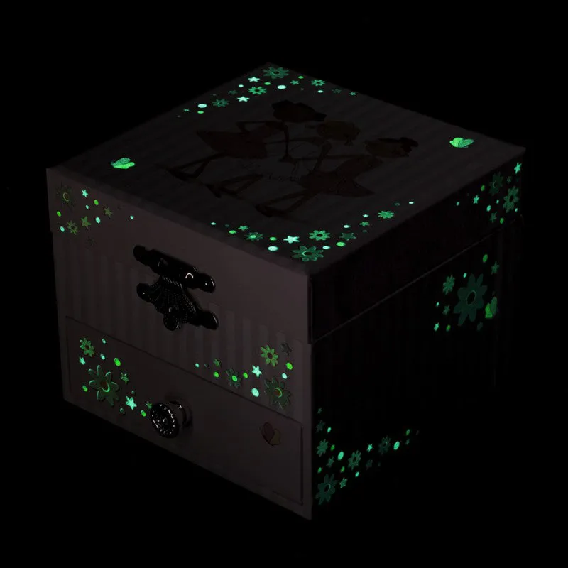 Trousselier Photoluminescent Muscial Cube Box Ballerina-Pink Stripes Glow In Dark