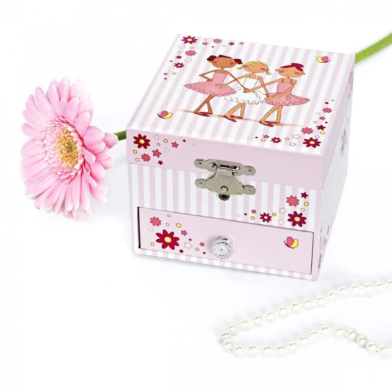 Trousselier Photoluminescent Muscial Cube Box Ballerina-Pink Stripes Glow In Dark