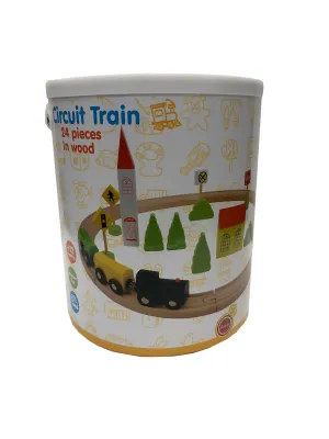 Wooden Train Set 24 Piece In Barrel